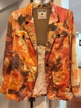 Funky Vintage 1990’s Moschino Women's Orange Floral Blazer Jacket